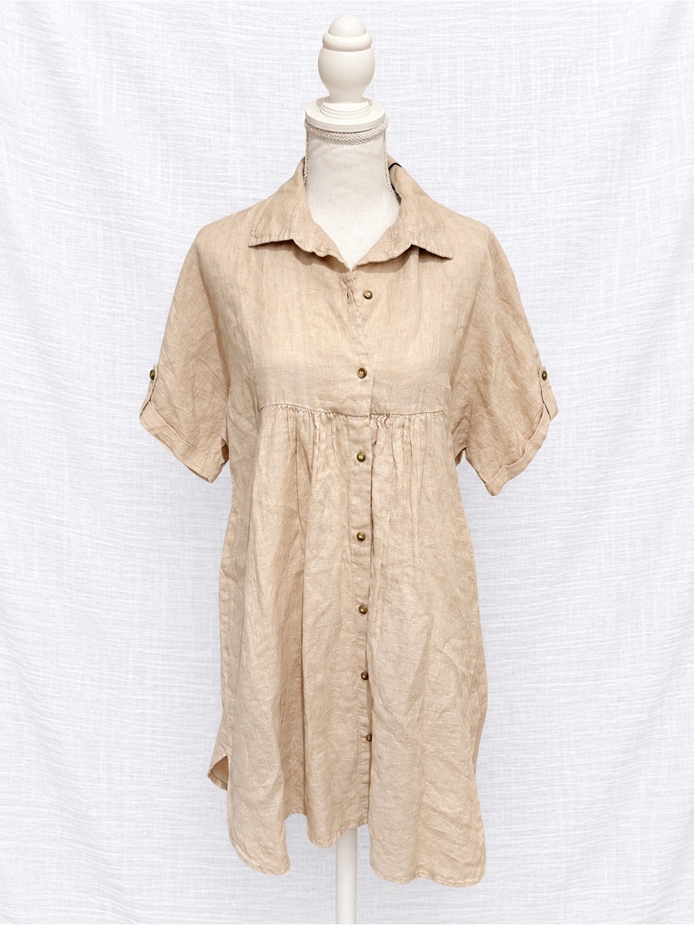 NWT Zara Girls 13-14 100% Linen Beige Button Front Shirt Dress 164cm
